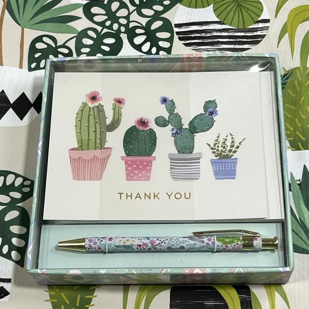 Clementine Cactus Thank You Cards and Pen Set of 16 Cards & Envelopes Succulents